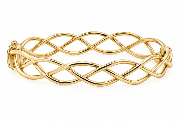 9CT GOLD CROSSOVER HINGED BANGLE