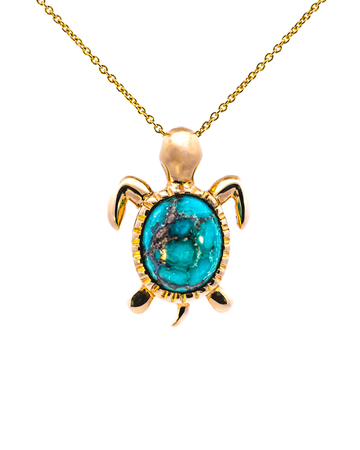 Yellow gold turtle pendant with a turquoise shell, NY2K Jewellers, Maroochydore