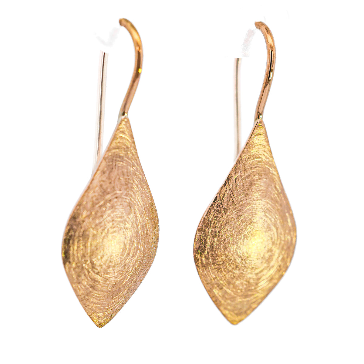 Textured yellow gold leaf drop earrings, NY2K Jewellers, Maroochydore