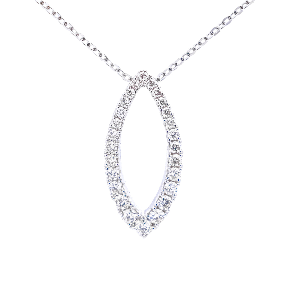 Open marquise-shaped diamond pendant in white gold, NY2K Jewellers, Maroochydore