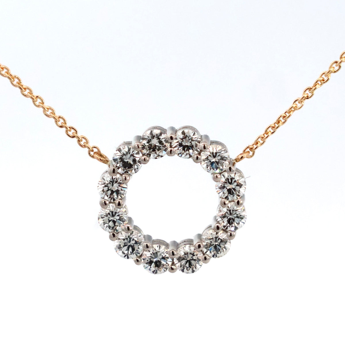 Diamond circle pendant on a rose gold chain, NY2K Jewellers, Maroochydore