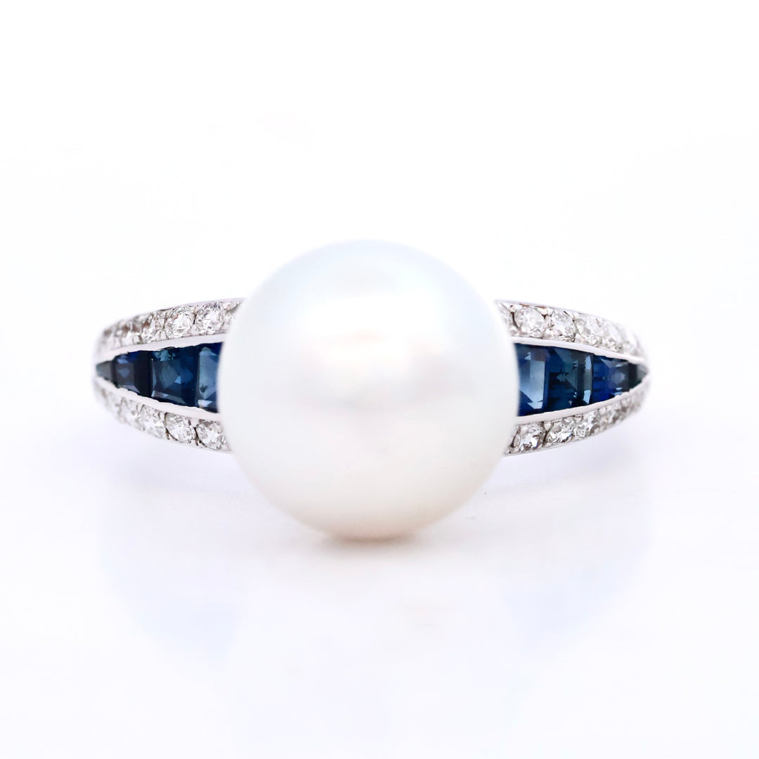 "AUTORE" PEARL AND SAPPHIRE RING