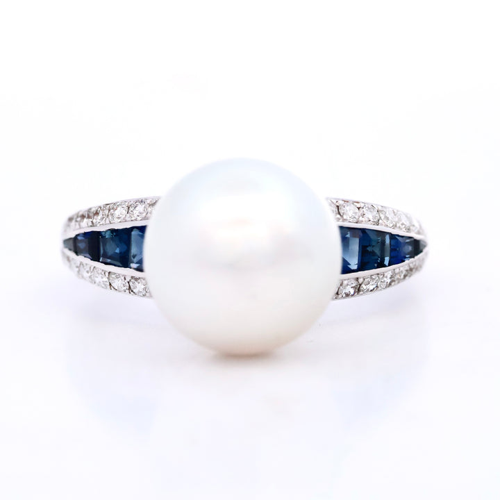 "AUTORE" PEARL AND SAPPHIRE RING