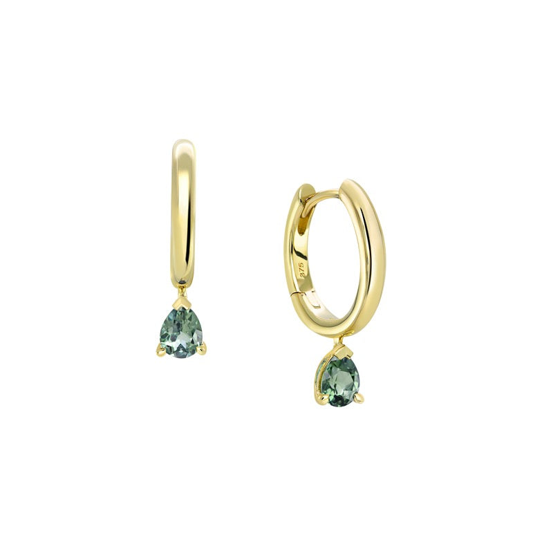 TEAL SAPPHIRE HOOP EARRINGS - JUNE