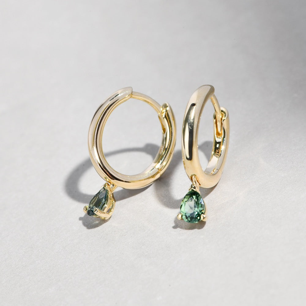 TEAL SAPPHIRE HOOP EARRINGS - JUNE