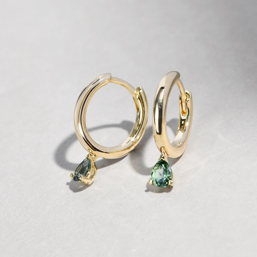 TEAL SAPPHIRE HOOP EARRINGS - JUNE