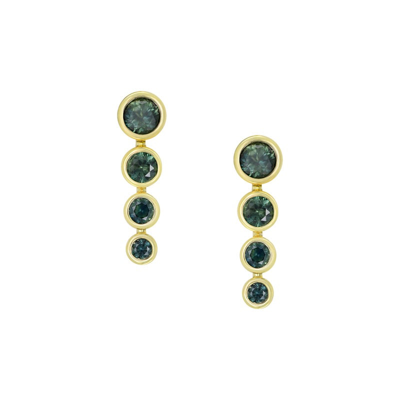 9CT YELLOW GOLD TEAL SAPPHIRE DROP EARRINGS - ODESSA