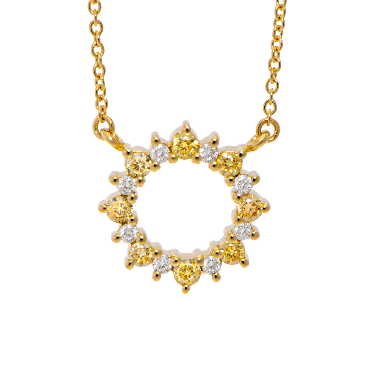 Yellow gold circle necklace set with yellow gemstones and diamonds, NY2K Jewellers, Maroochydore