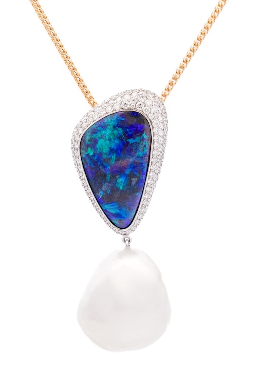"AUTORE" OPAL, DIAMOND AND PEARL PENDANT