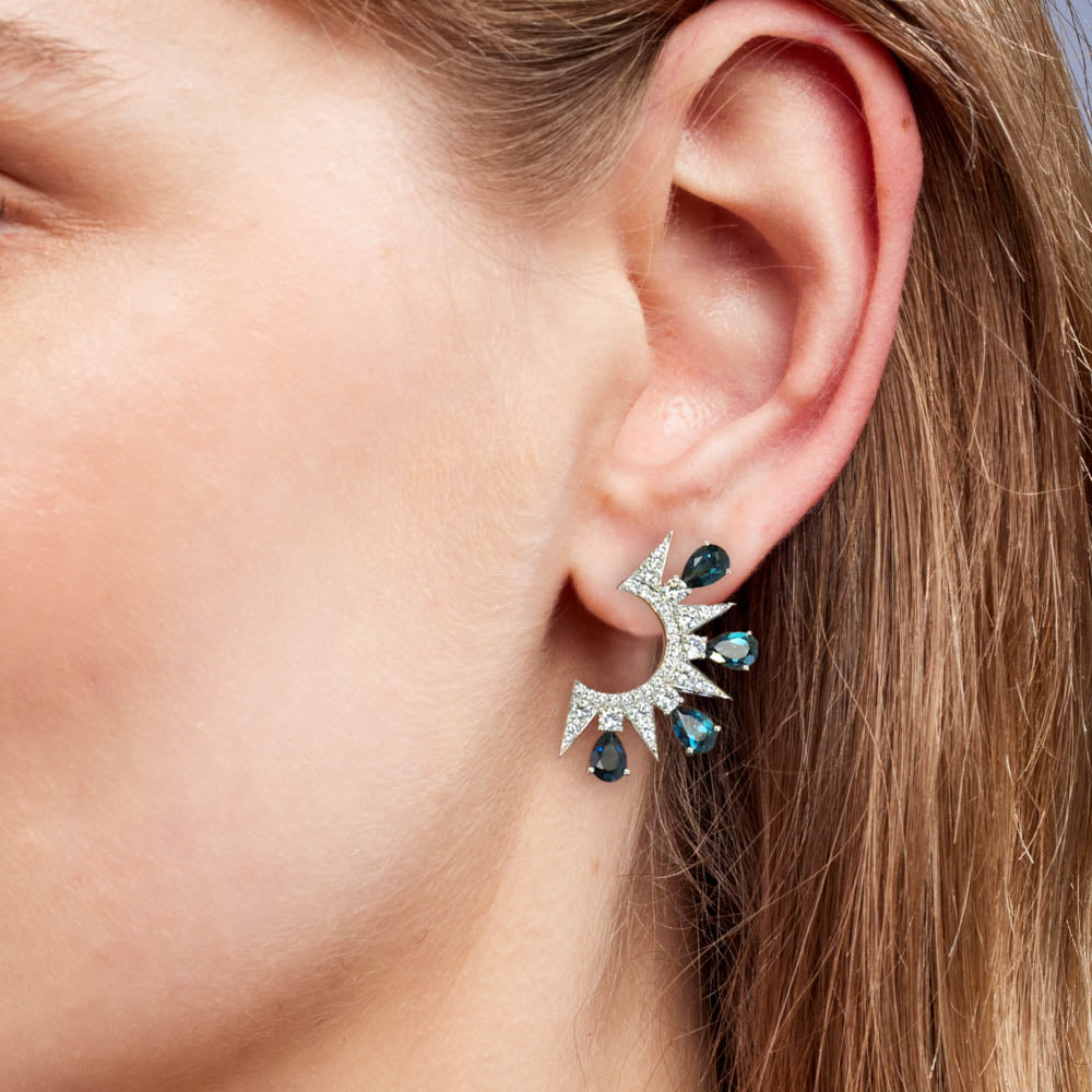 BLUE SAPPHIRE AND DIAMOND EARRINGS - CHARLOTTE