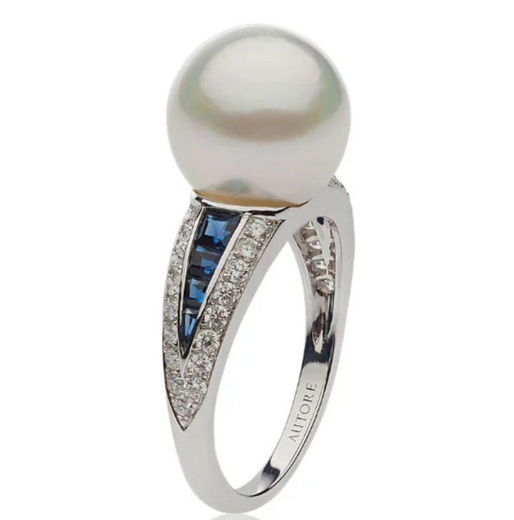 "AUTORE" PEARL AND SAPPHIRE RING