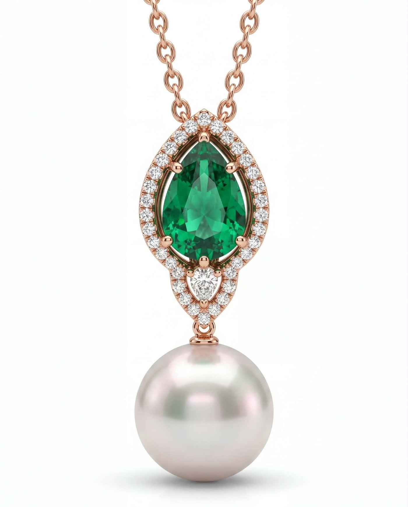 "AUTORE" EMERALD, DIAMOND, PEARL PENDANT