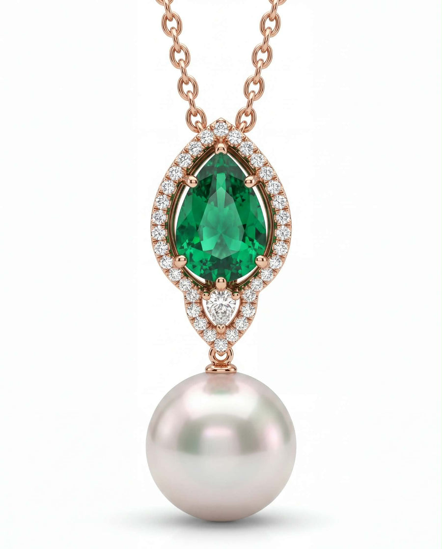 "AUTORE" EMERALD, DIAMOND, PEARL PENDANT
