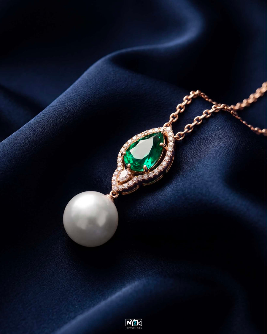 "AUTORE" EMERALD, DIAMOND, PEARL PENDANT