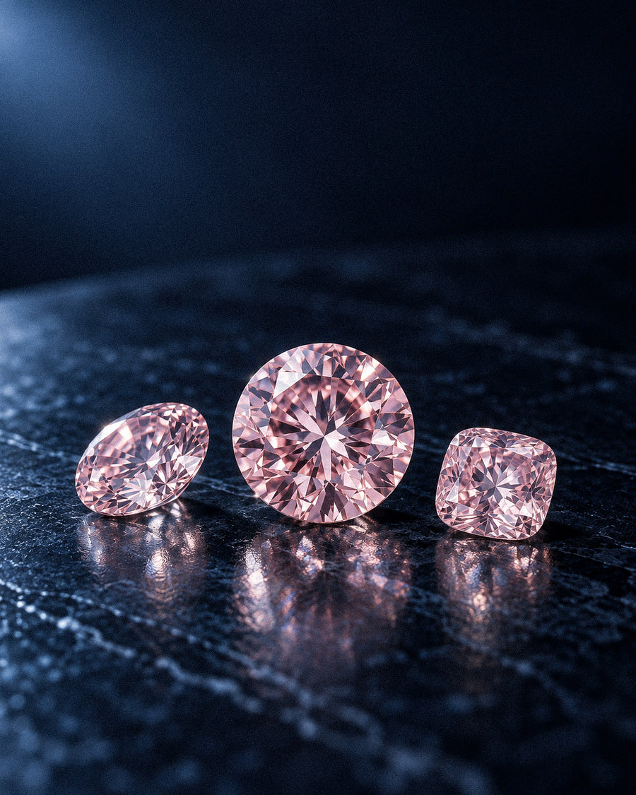 Argyle pink diamonds in round, oval and cushion cuts, available by appointment at NY2K Jewellers