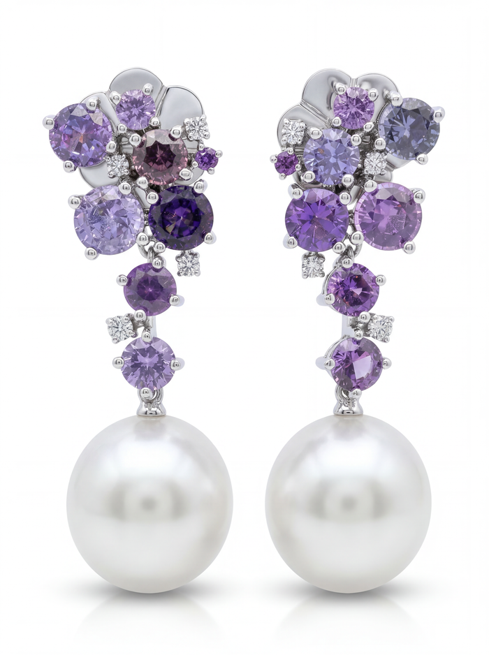 AUTORE SAPPHIRE, DIAMOND AND PEARL EARRINGS