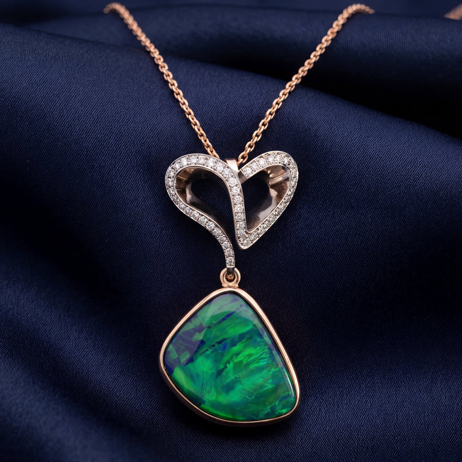 "HEART AND SOUL" OPAL AND DIAMOND NECKLET