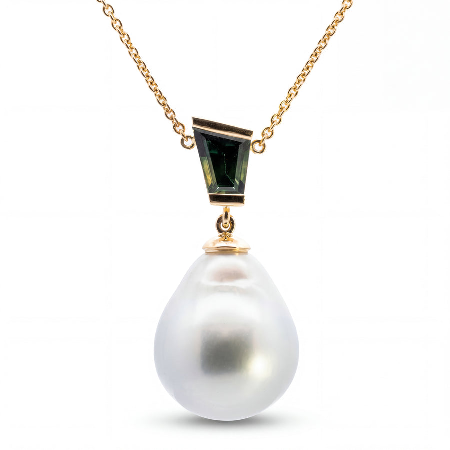 SOUTH SEA PEARL AND SAPPHIRE HANDMADE PENDANT