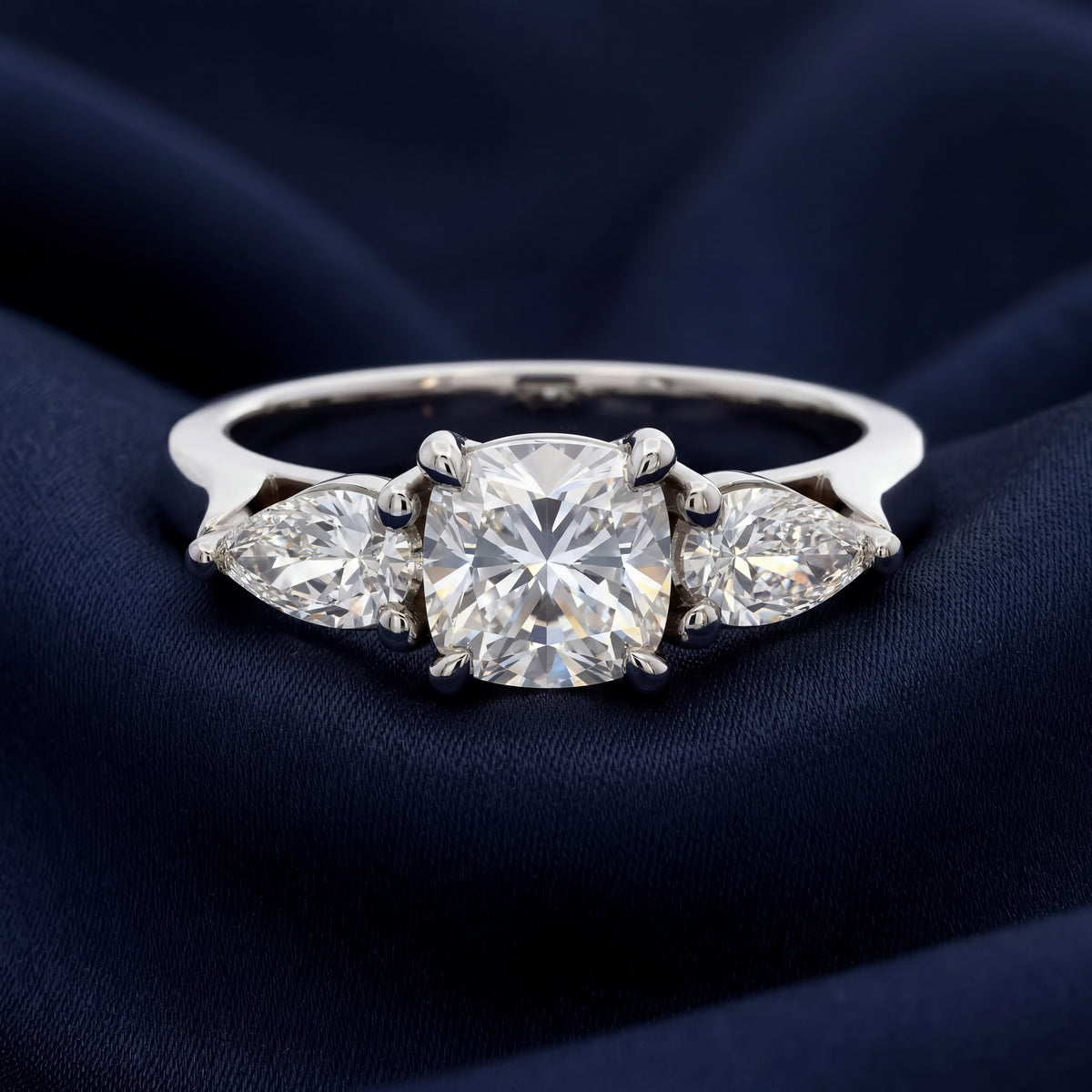 HANDCRAFTED 18CT WHITE GOLD DIAMOND TRILOGY RING