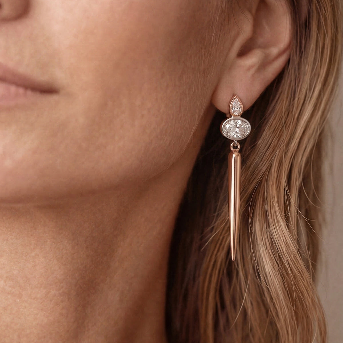 Handcrafted diamond drop earrings in 18ct gold, NY2K Jewellers, Maroochydore (view 3)