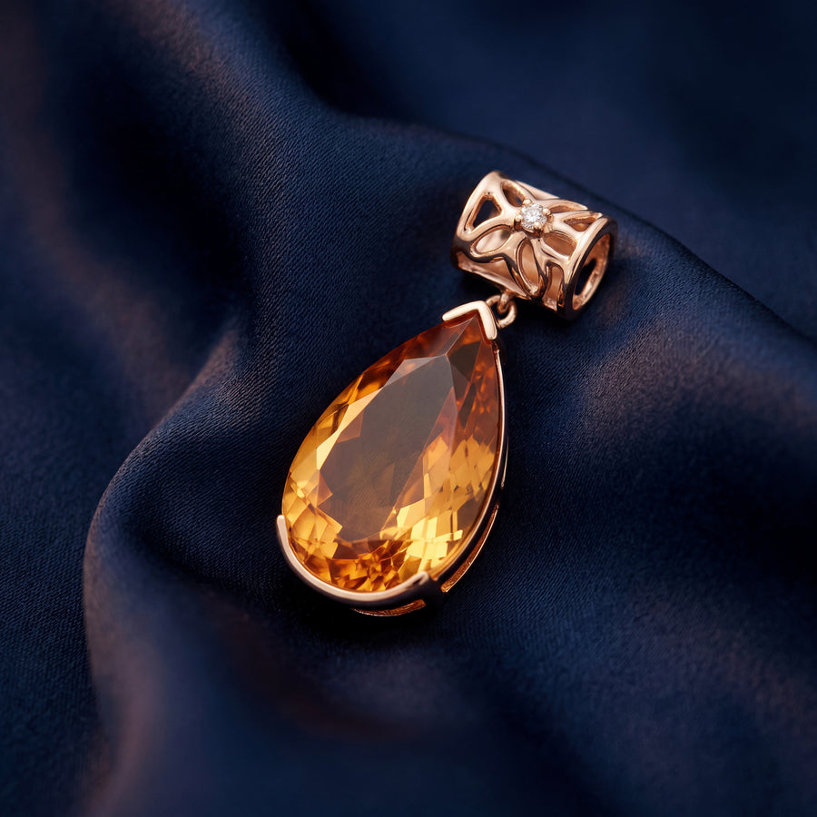 HANDCRAFTED CITRINE AND DIAMOND PENDANT