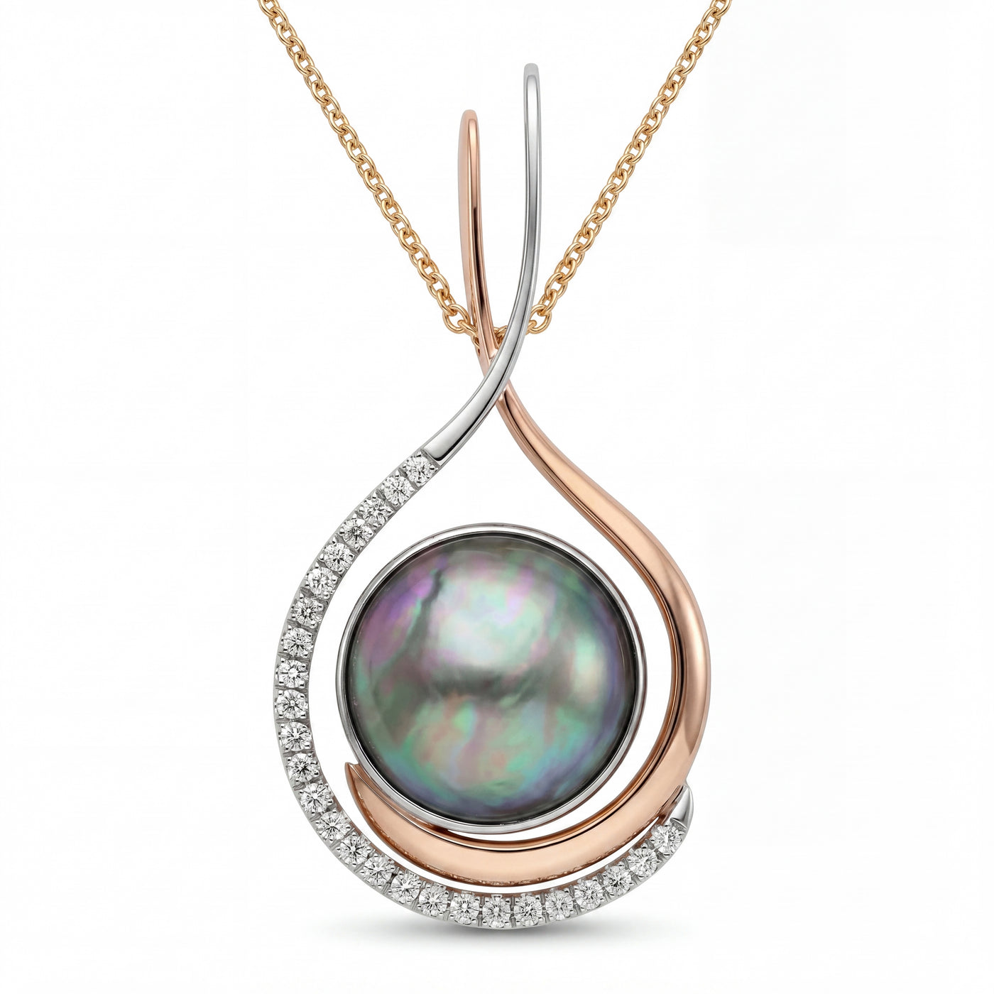 NEW ZEALAND EYRIS PEARL AND DIAMOND PENDANT