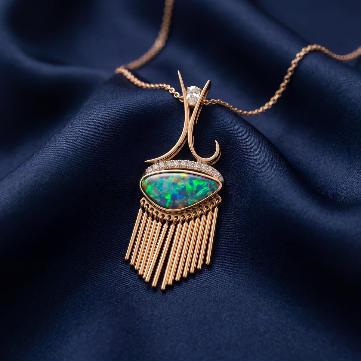 "CHIMES" HANDCRAFTED OPAL AND DIAMOND PENDANT