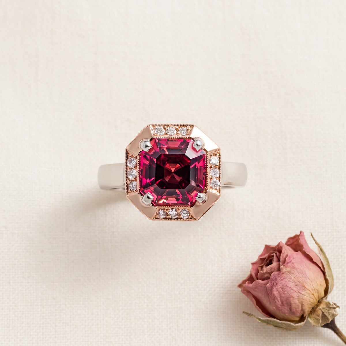 HANDCRAFTED PINK TOURMALINE AND DIAMOND RING - MATILDA