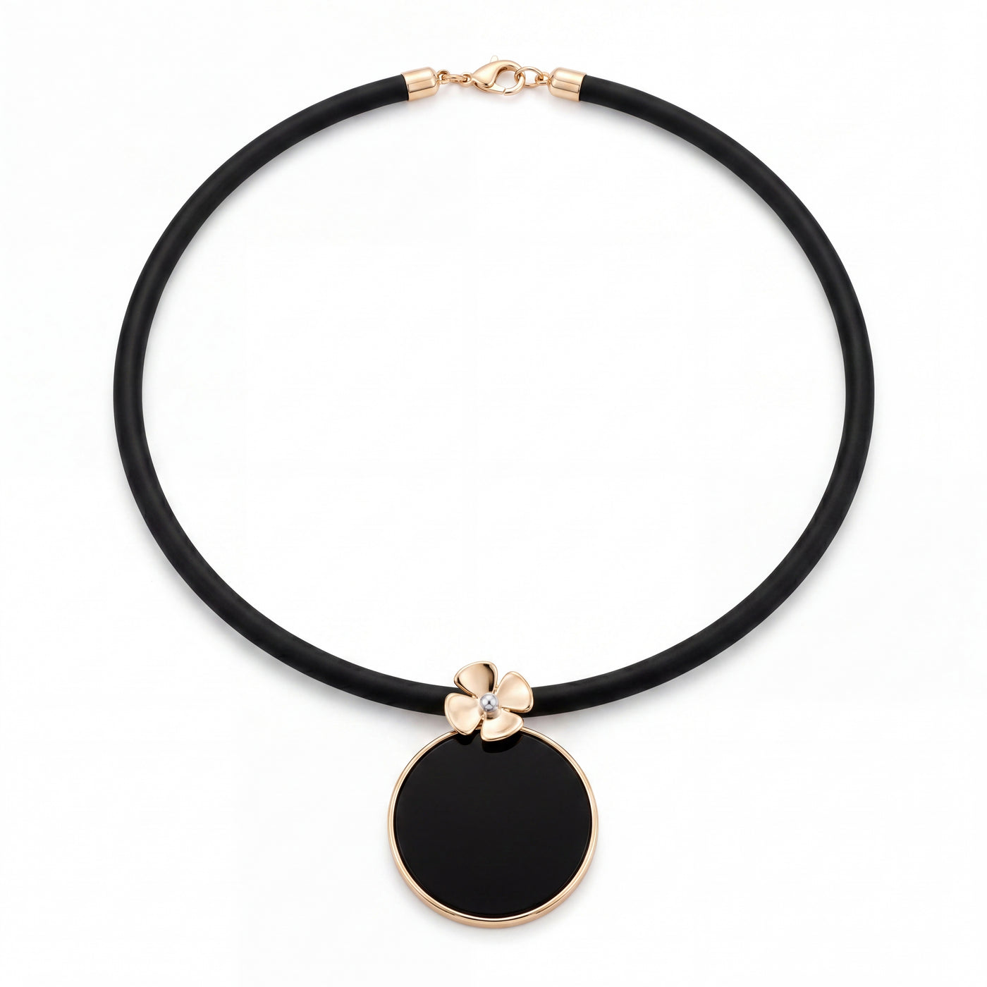 9CT YELLOW GOLD ONYX FLOWER PENDANT
