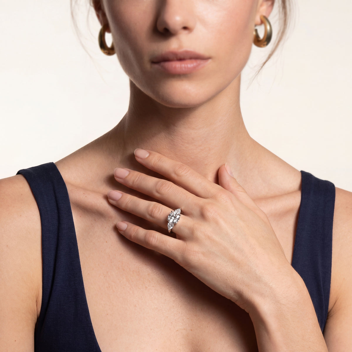 HANDCRAFTED 18CT WHITE GOLD DIAMOND TRILOGY RING