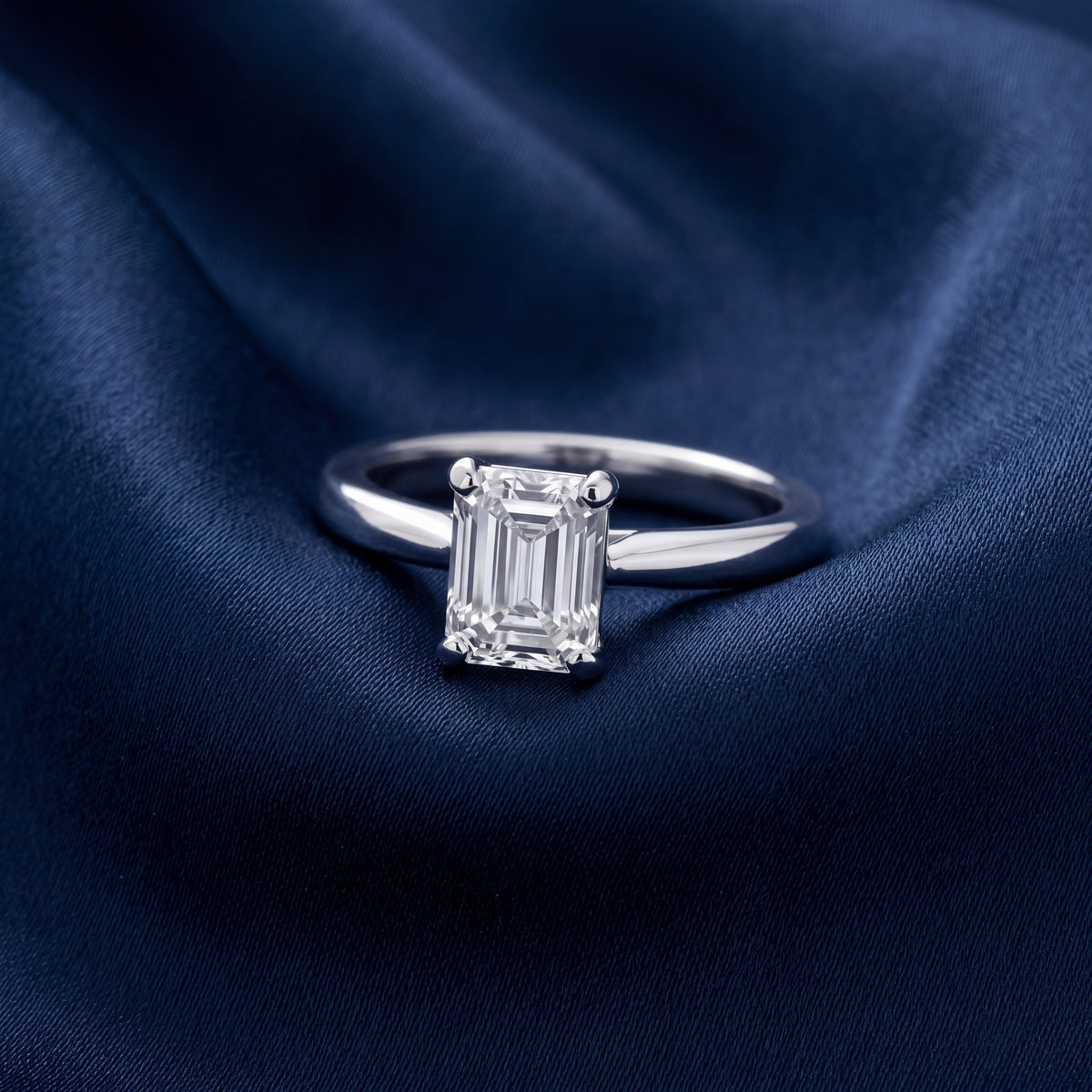 HANDCRAFTED 18CT WHITE GOLD 0.76CT EMERALD CUT DIAMOND RING