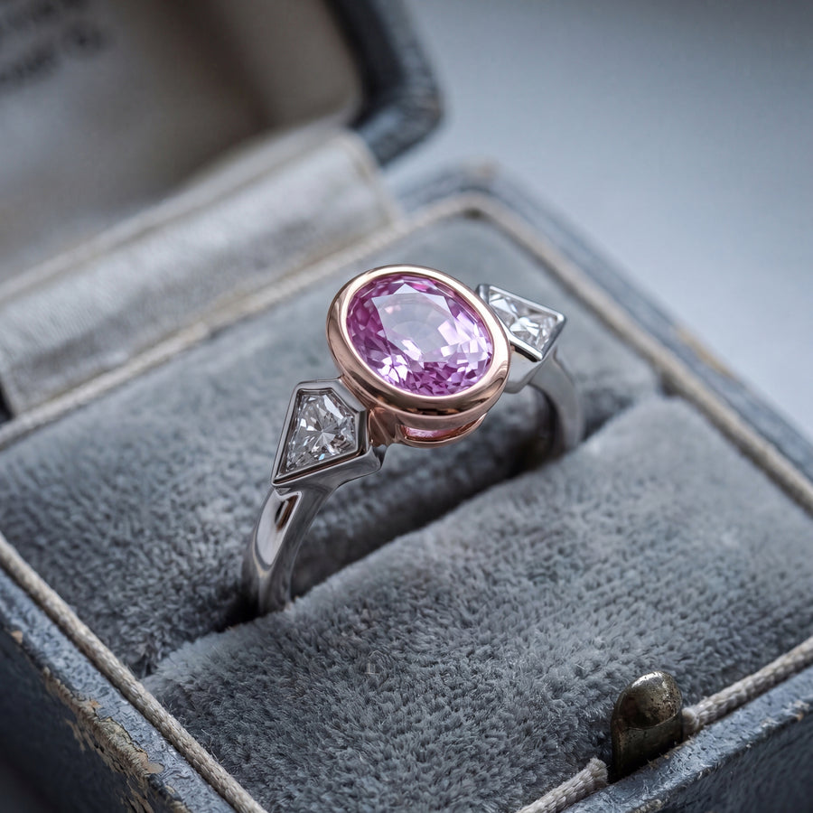 HANDCRAFTED PINK SAPPHIRE/DIAMOND RING