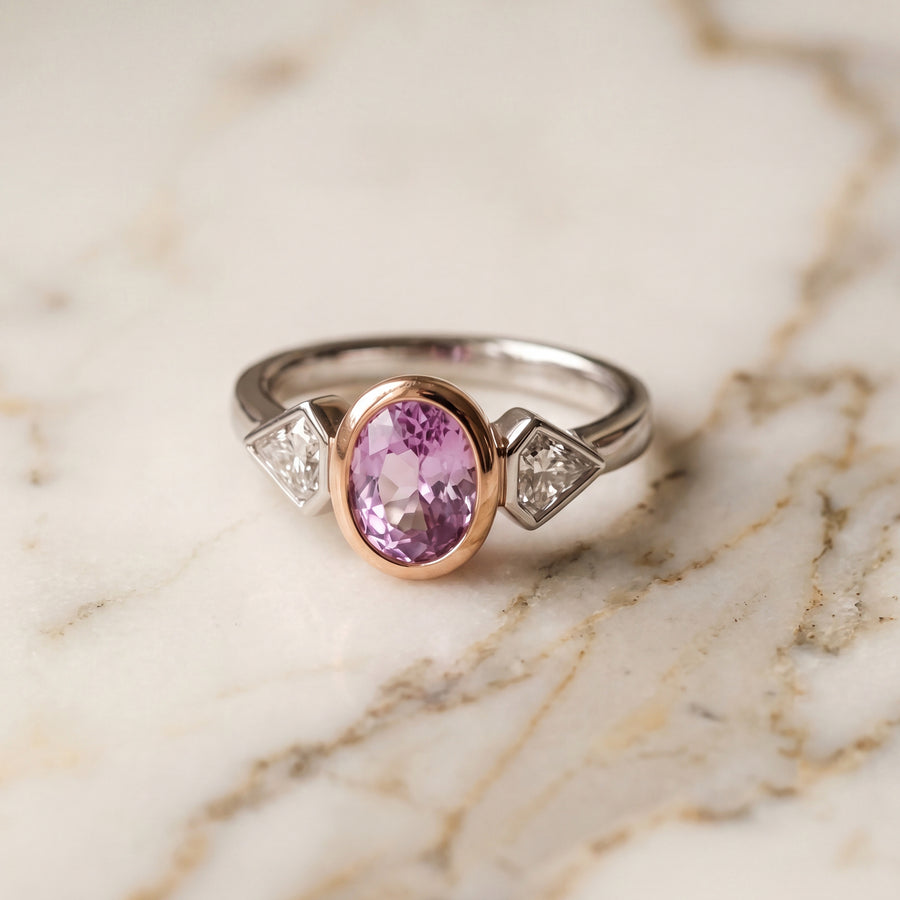 HANDCRAFTED PINK SAPPHIRE/DIAMOND RING