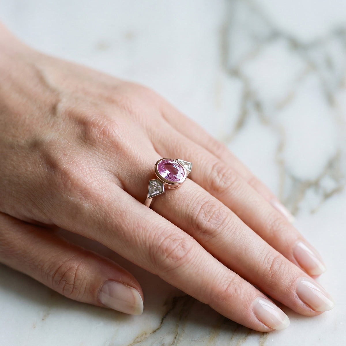 HANDCRAFTED PINK SAPPHIRE/DIAMOND RING