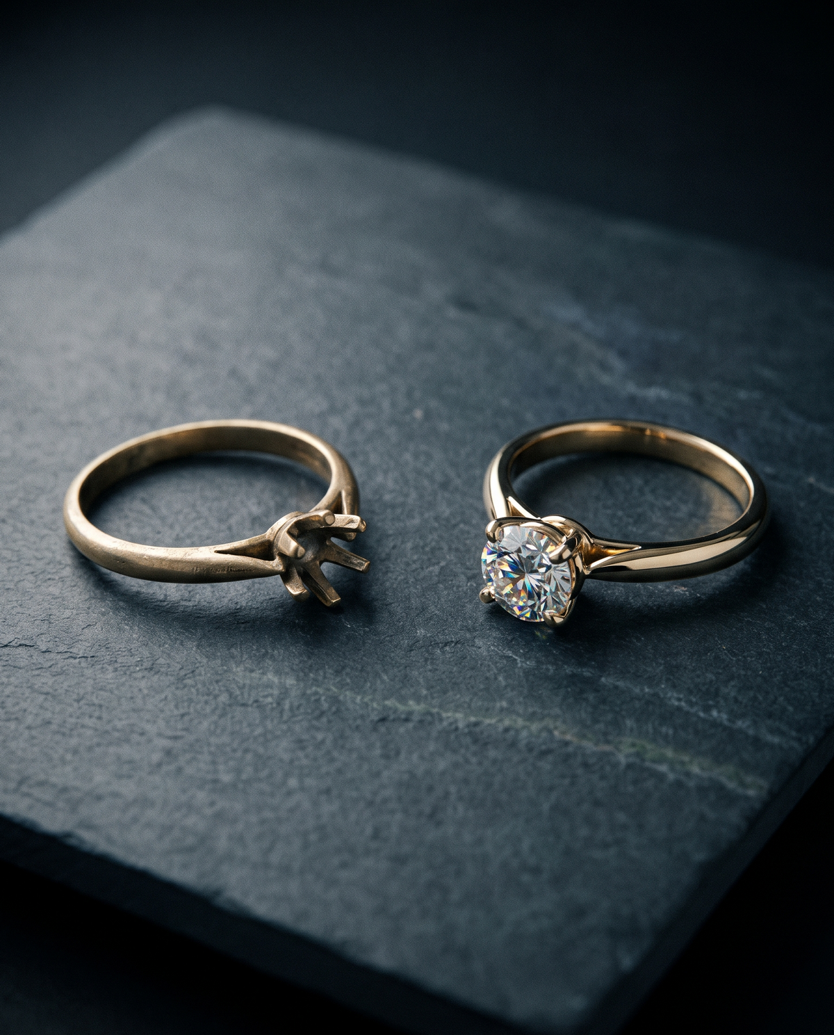 An heirloom ring beside the remodelled piece made from it