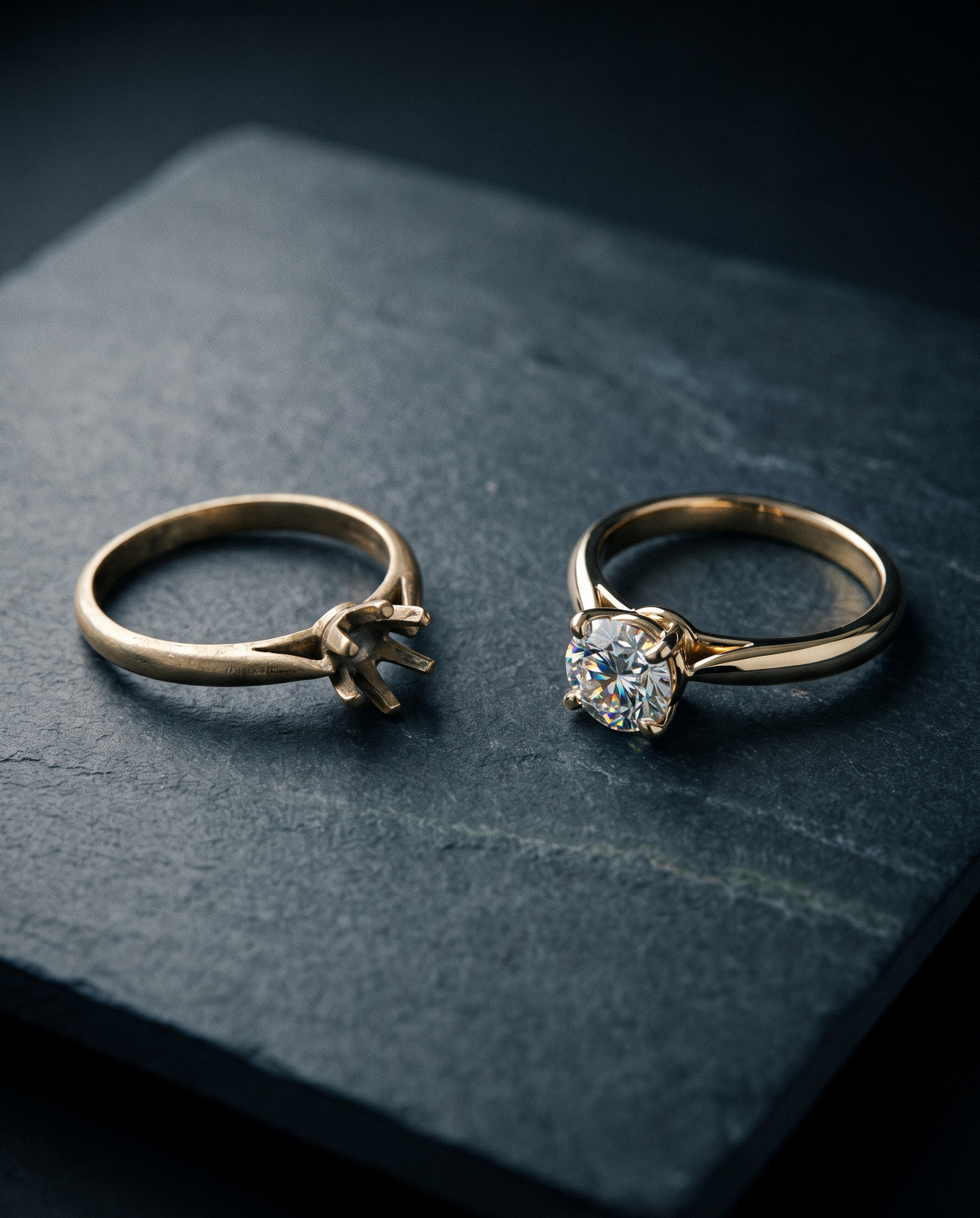 An heirloom ring beside the remodelled piece made from it