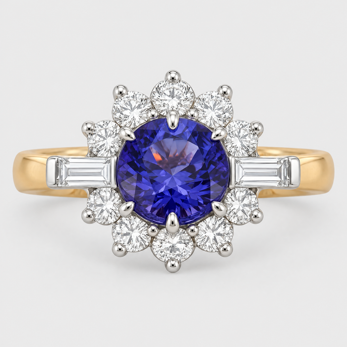 Tanzanite and Diamond Ring, front view