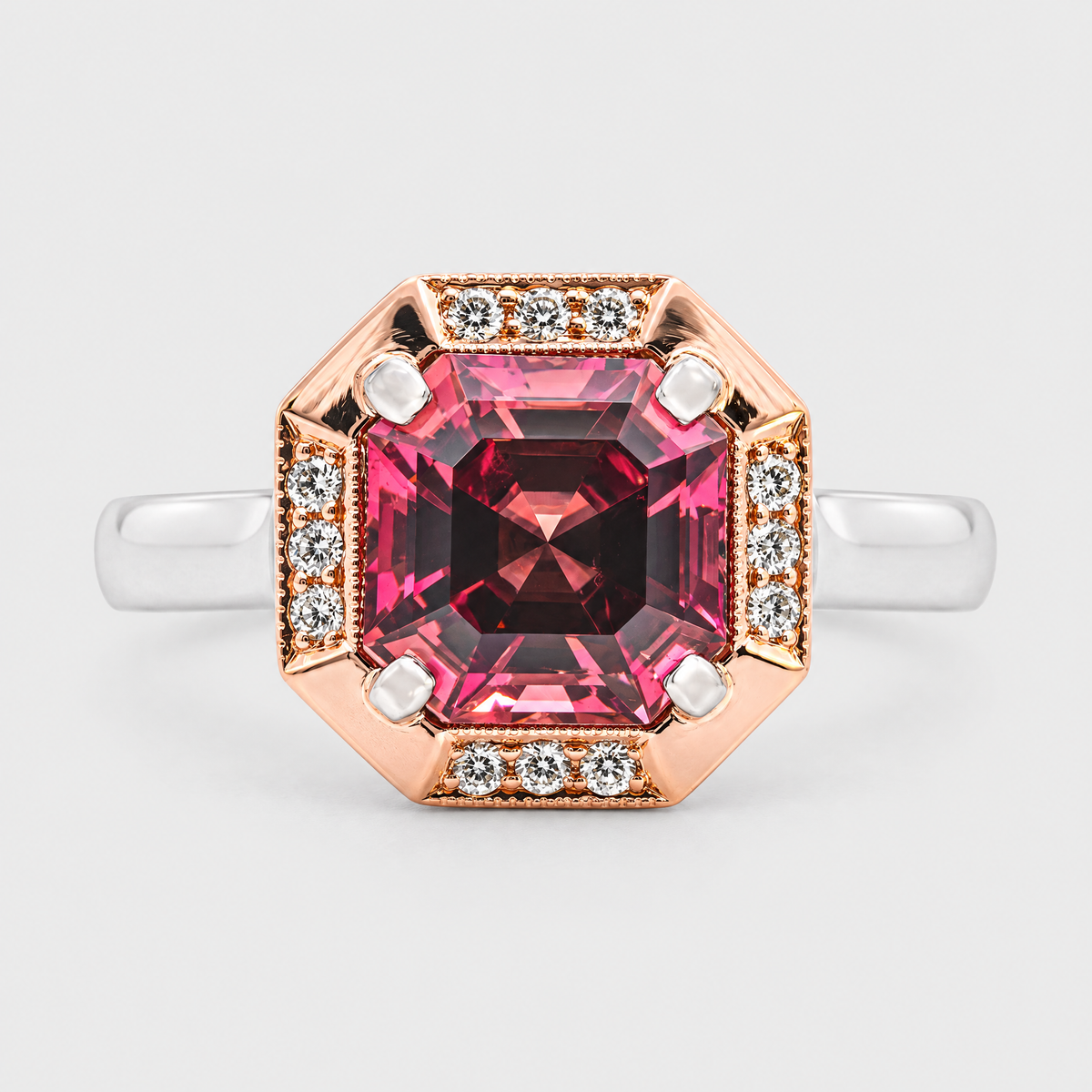 Pink Tourmaline and Diamond Ring - Matilda, front view