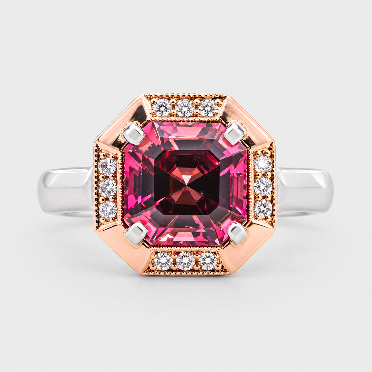 Pink Tourmaline and Diamond Ring - Matilda, front view