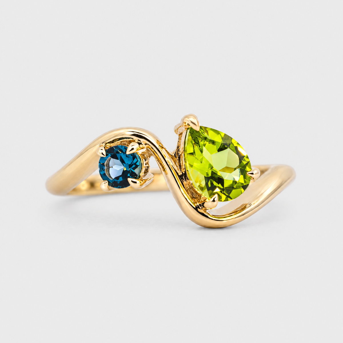 Peridot and London Blue Topaz Dress Ring, front view