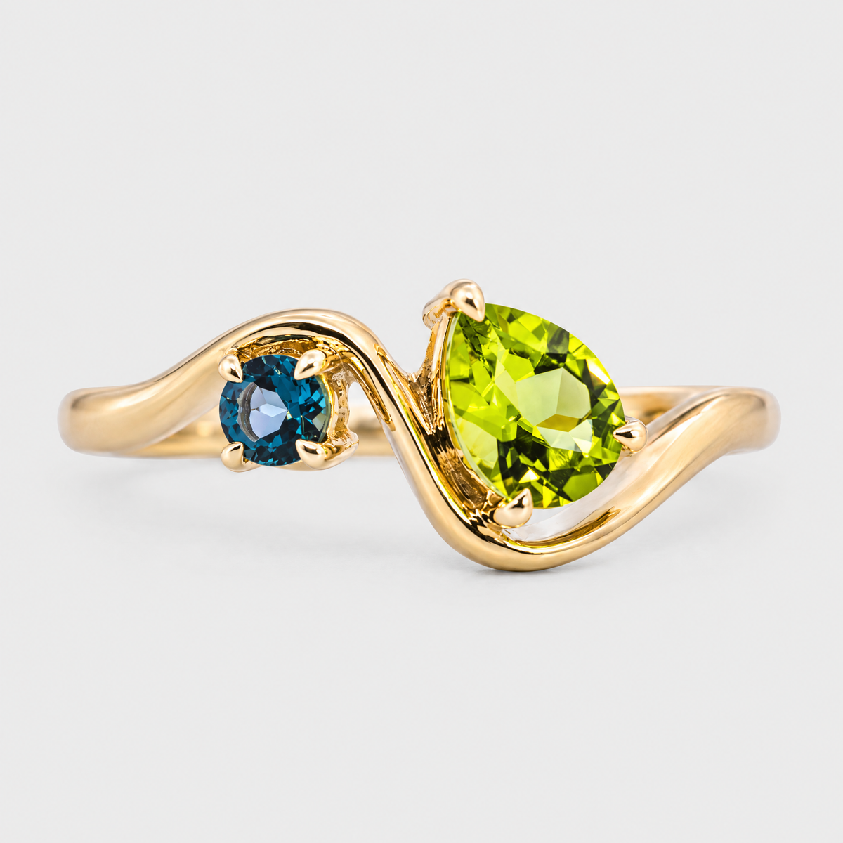 Peridot and London Blue Topaz Dress Ring, front view
