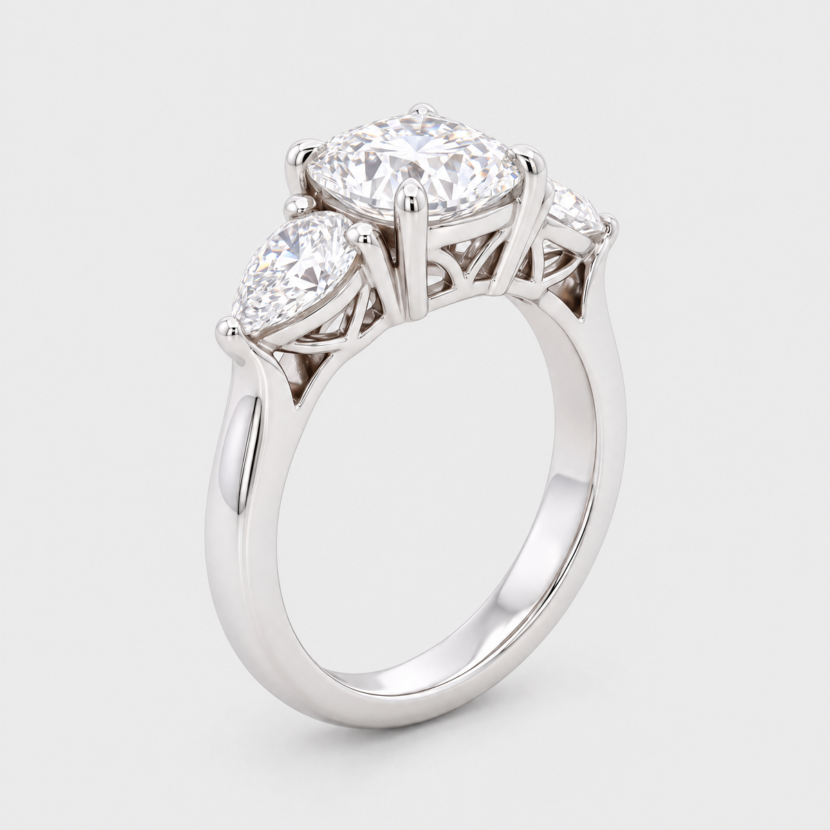 18ct White Gold Diamond Trilogy Ring, front view