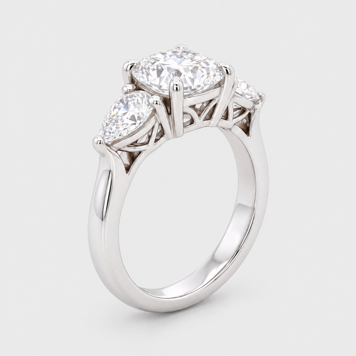 18ct White Gold Diamond Trilogy Ring, front view