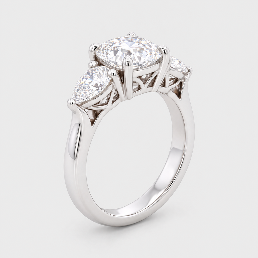 18ct White Gold Diamond Trilogy Ring, front view