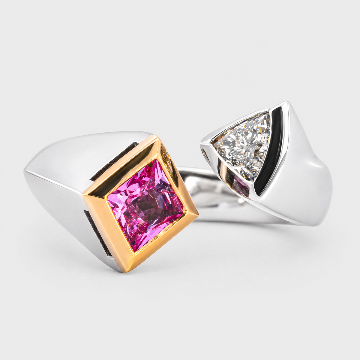 18ct White Gold Pink Sapphire and Diamond Ring - Twist, front view