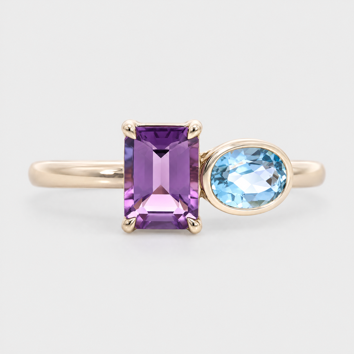 Amethyst and Blue Topaz Dress Ring, front view