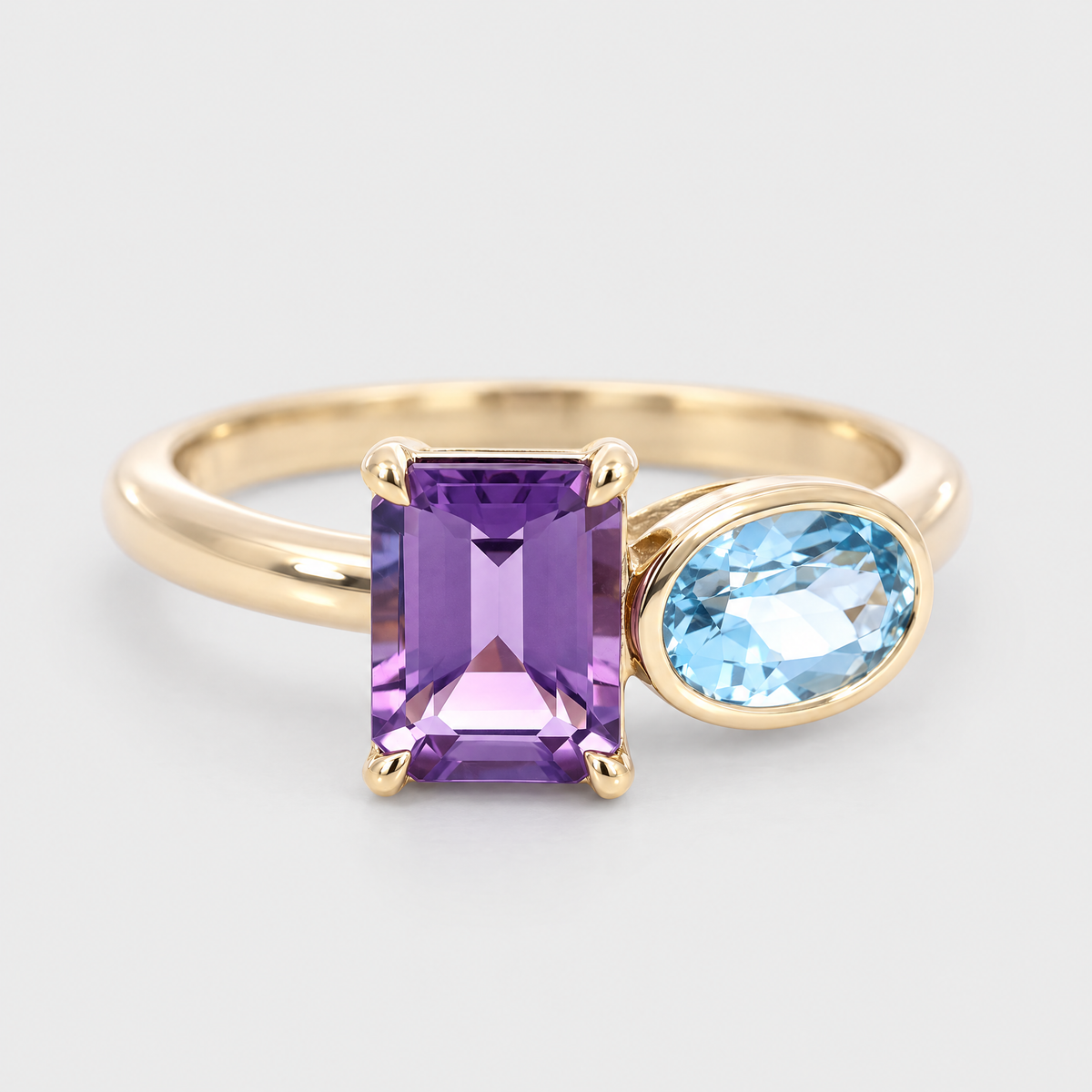 Amethyst and Blue Topaz Dress Ring, front view