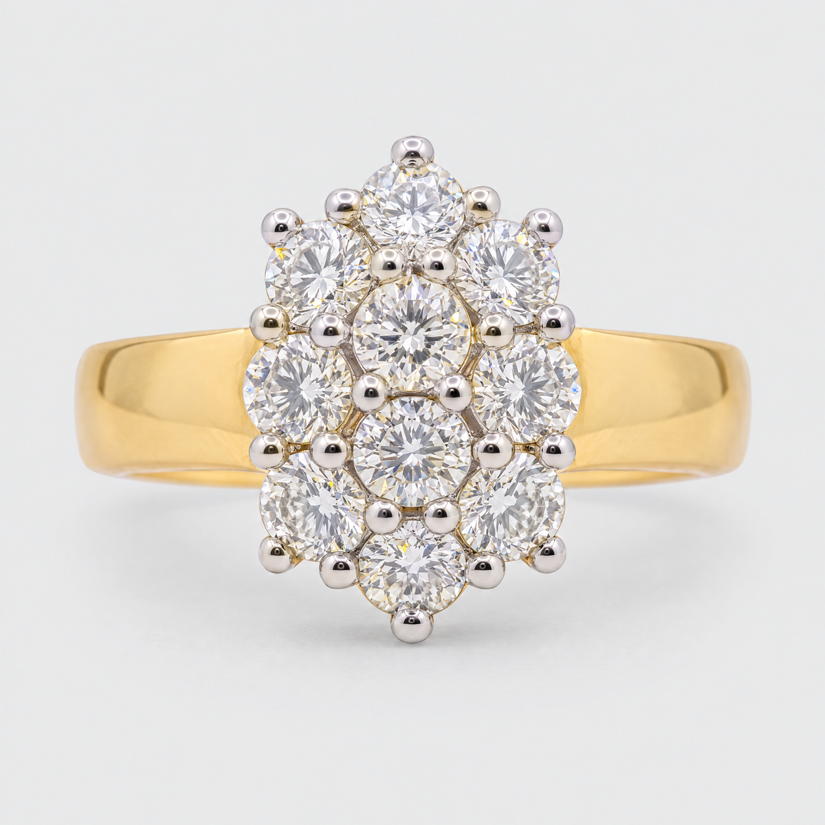 18ct Yellow Gold and Platinum Diamond Ring, front view