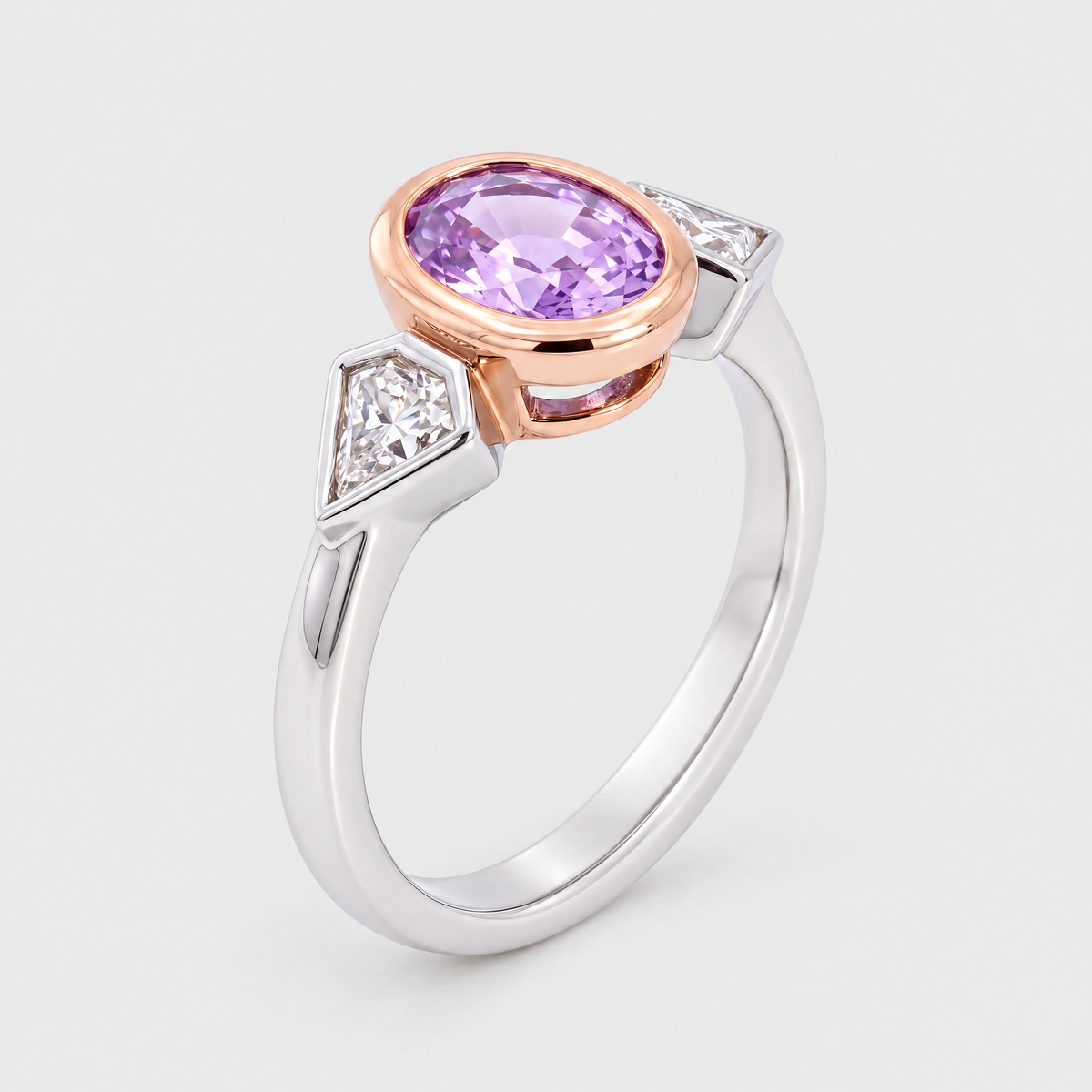Pink Sapphire and Diamond Ring, front view