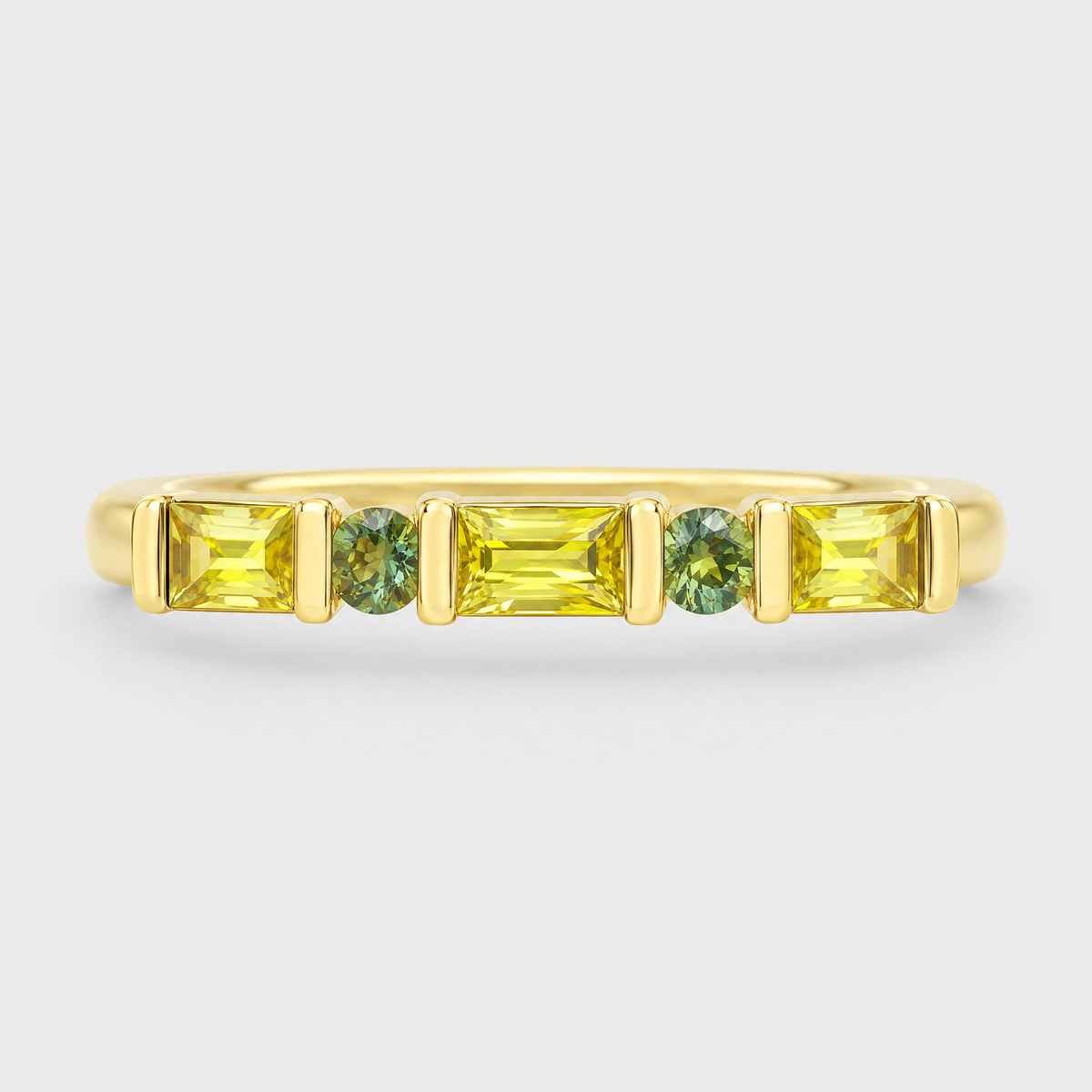 Yellow and Teal Sapphire Ring - Aleena, front view
